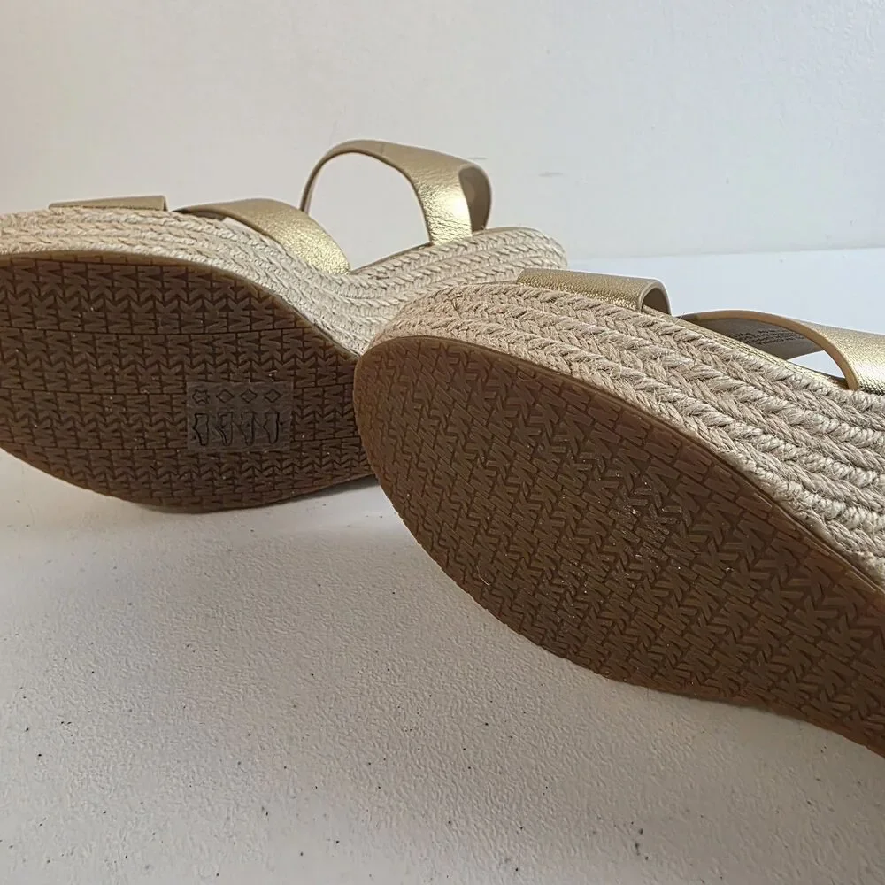 Michael Kors Espadrille Sandals Size 8.5 Platform Gold Leather Giovanna 5